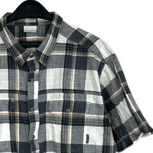 Columbia Men's 2XLT TALL Pearl Snap Plaid Cotton Short‎ Sleeve Grey + White 2XT
